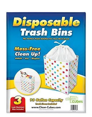 Clean Cubes 13 Gallon Disposable Trash Cans & Recycling Bins, 3 Pack (White)