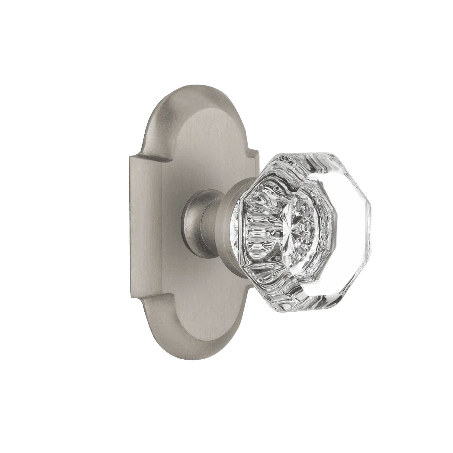 Cottage Short Plate with Waldorf Knob in Satin Nickel