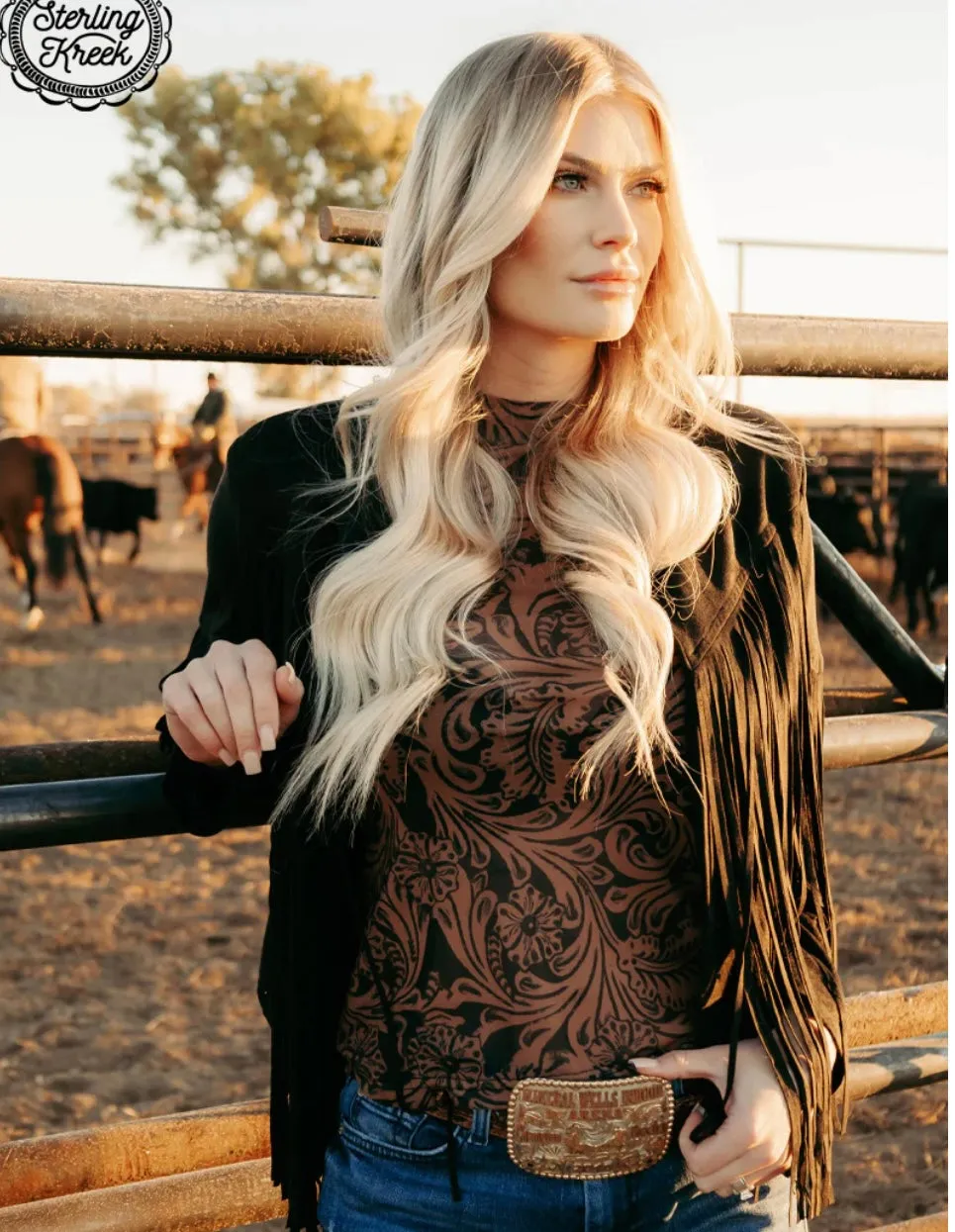 Country Road Leather Mesh Top