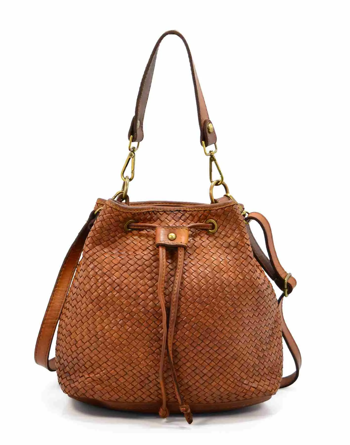 CUPIDO S● Kleine Damen Eimer Tasche aus weichem geflochten Leder