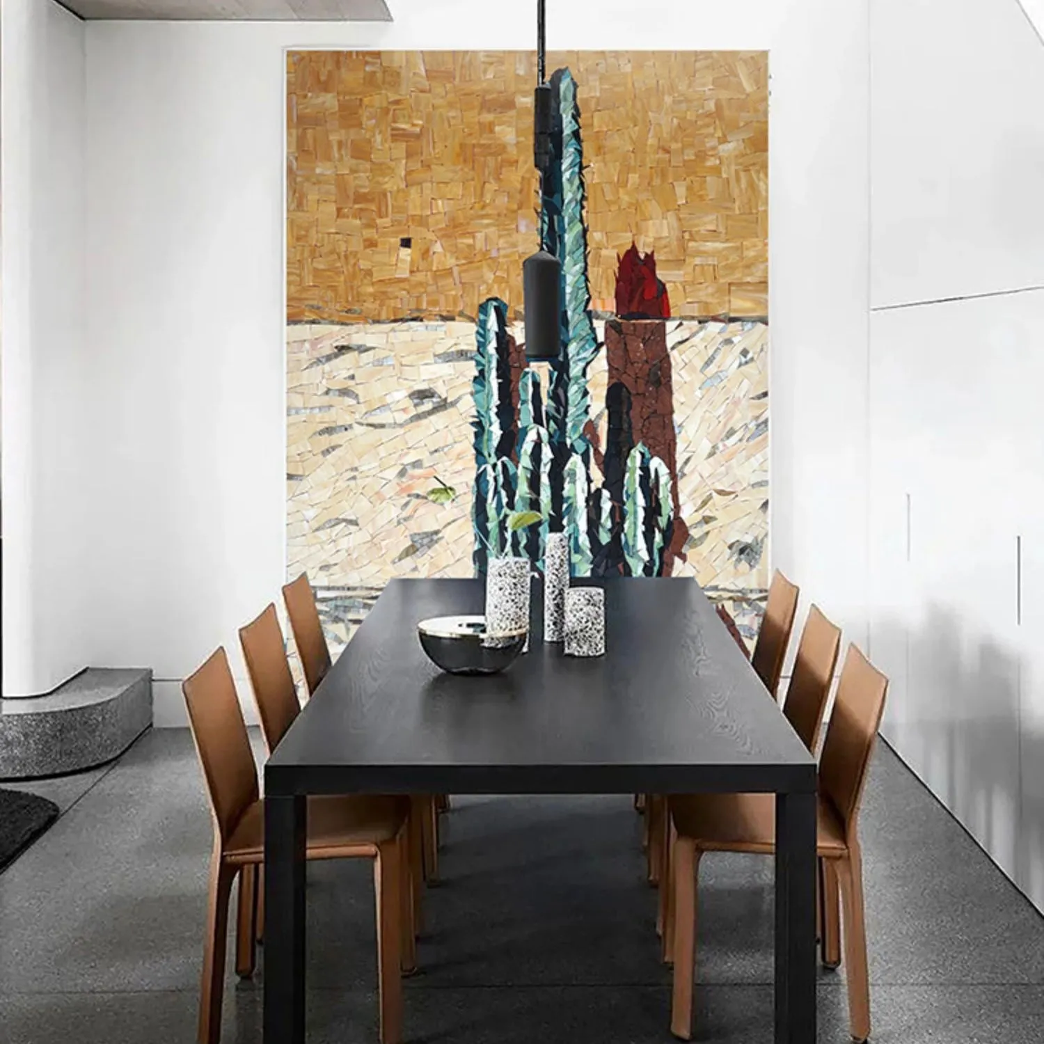 Custom Glass Mosaic Mural Vintage Tropical Cactus