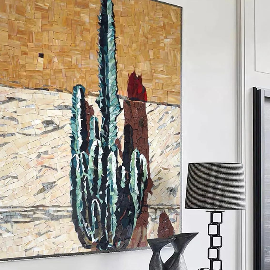 Custom Glass Mosaic Mural Vintage Tropical Cactus