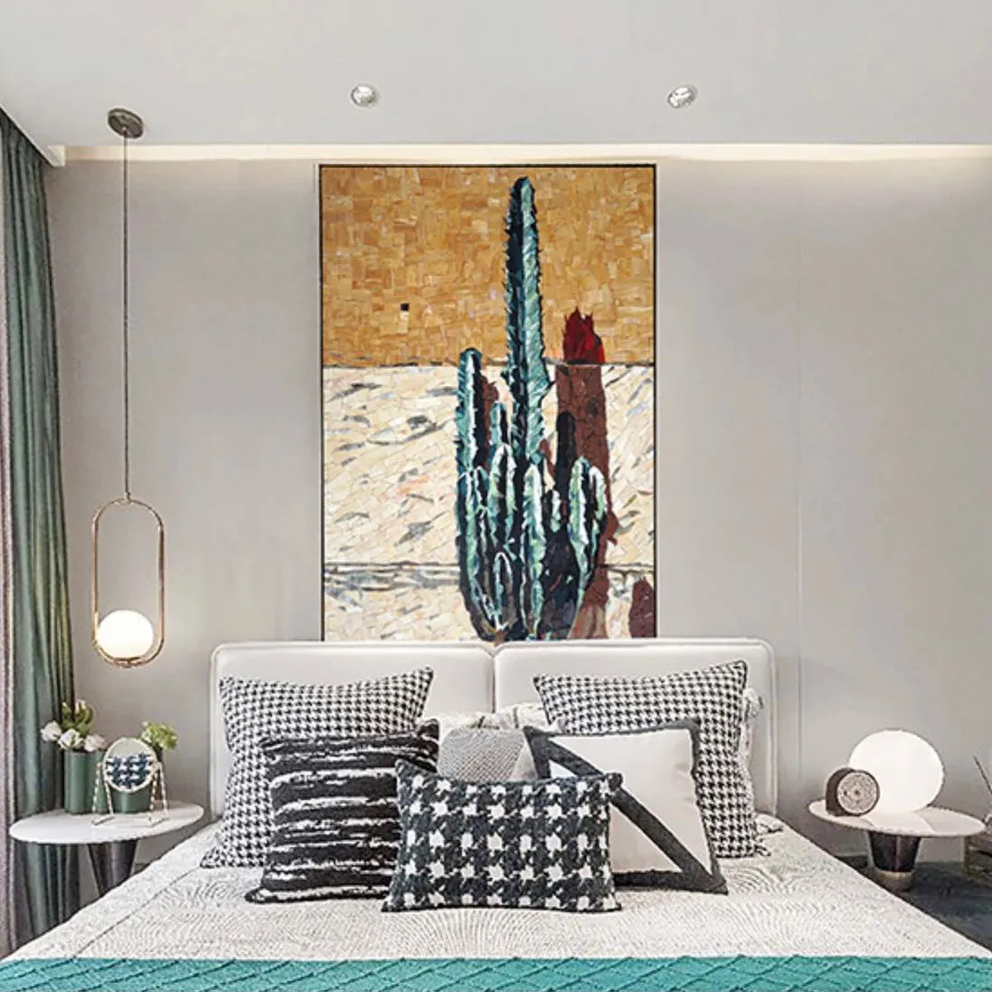 Custom Glass Mosaic Mural Vintage Tropical Cactus