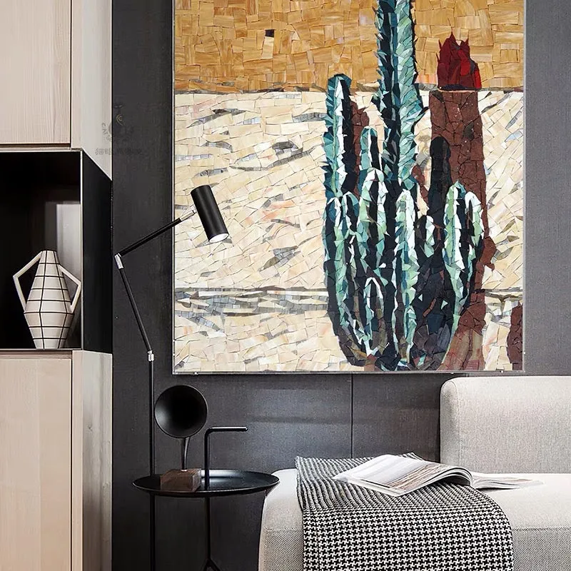Custom Glass Mosaic Mural Vintage Tropical Cactus