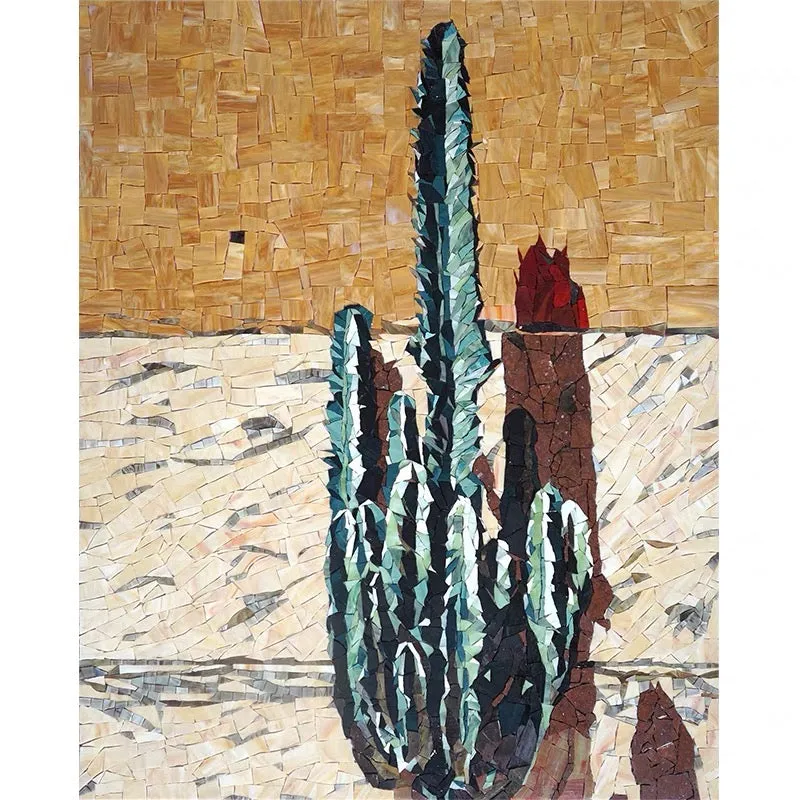 Custom Glass Mosaic Mural Vintage Tropical Cactus