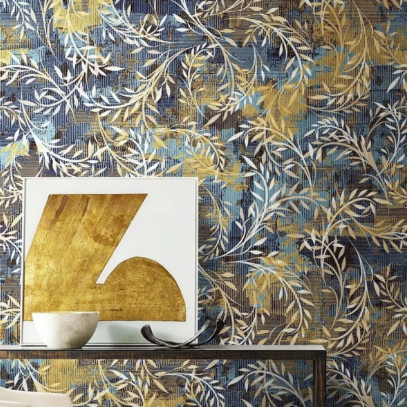Custom Mural Wallpaper Retro Style Plants Leaves Pattern (㎡)