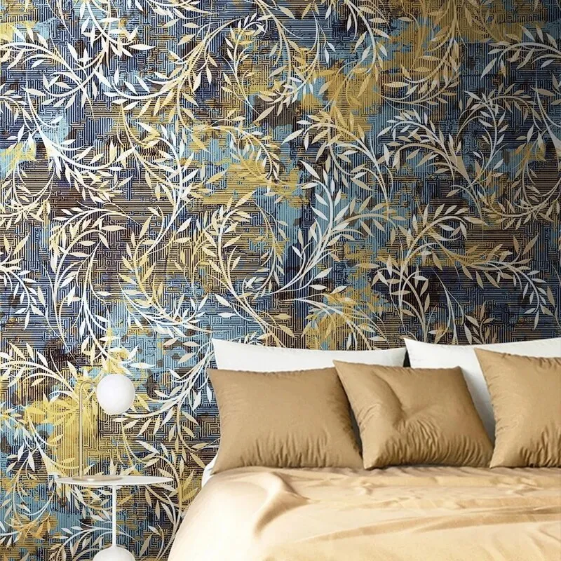 Custom Mural Wallpaper Retro Style Plants Leaves Pattern (㎡)