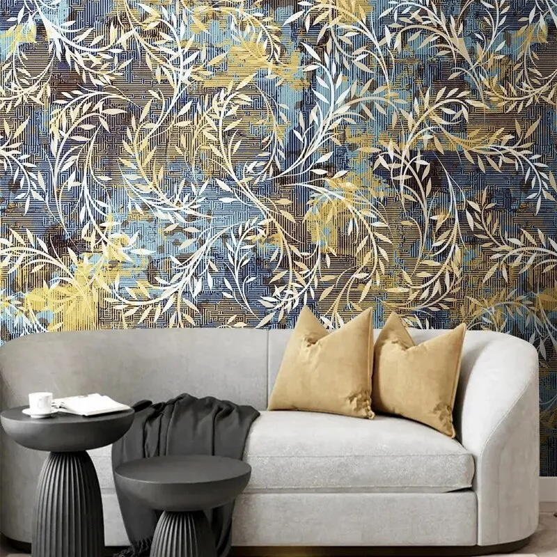 Custom Mural Wallpaper Retro Style Plants Leaves Pattern (㎡)