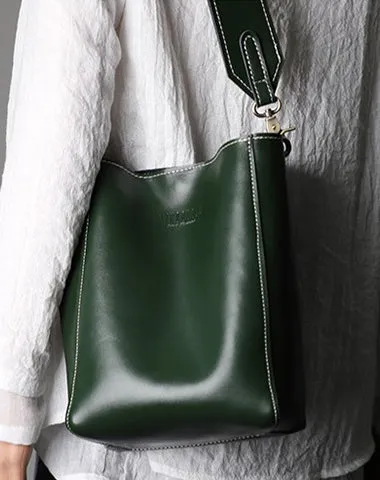 Cute Green LEATHER WOMEN Bucket SHOULDER BAG Barrel Crossbody Purses FOR WOMEN