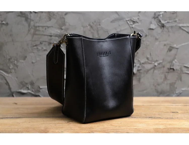 Cute Green LEATHER WOMEN Bucket SHOULDER BAG Barrel Crossbody Purses FOR WOMEN
