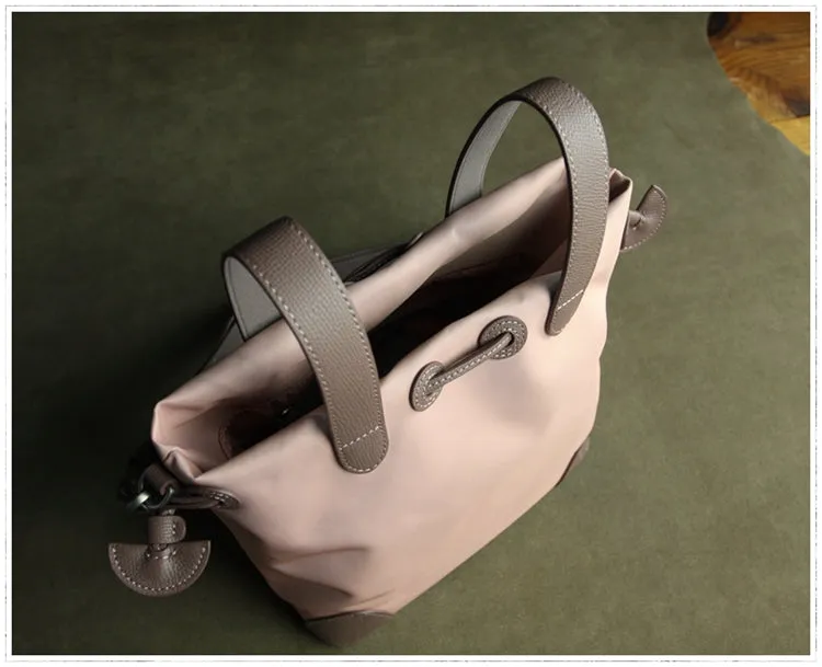 Cute Womens Navy&Gray NYLON Bucket Handbag Purse Barrel NYLON Shoulder Bag Crossbody Purse for Ladies