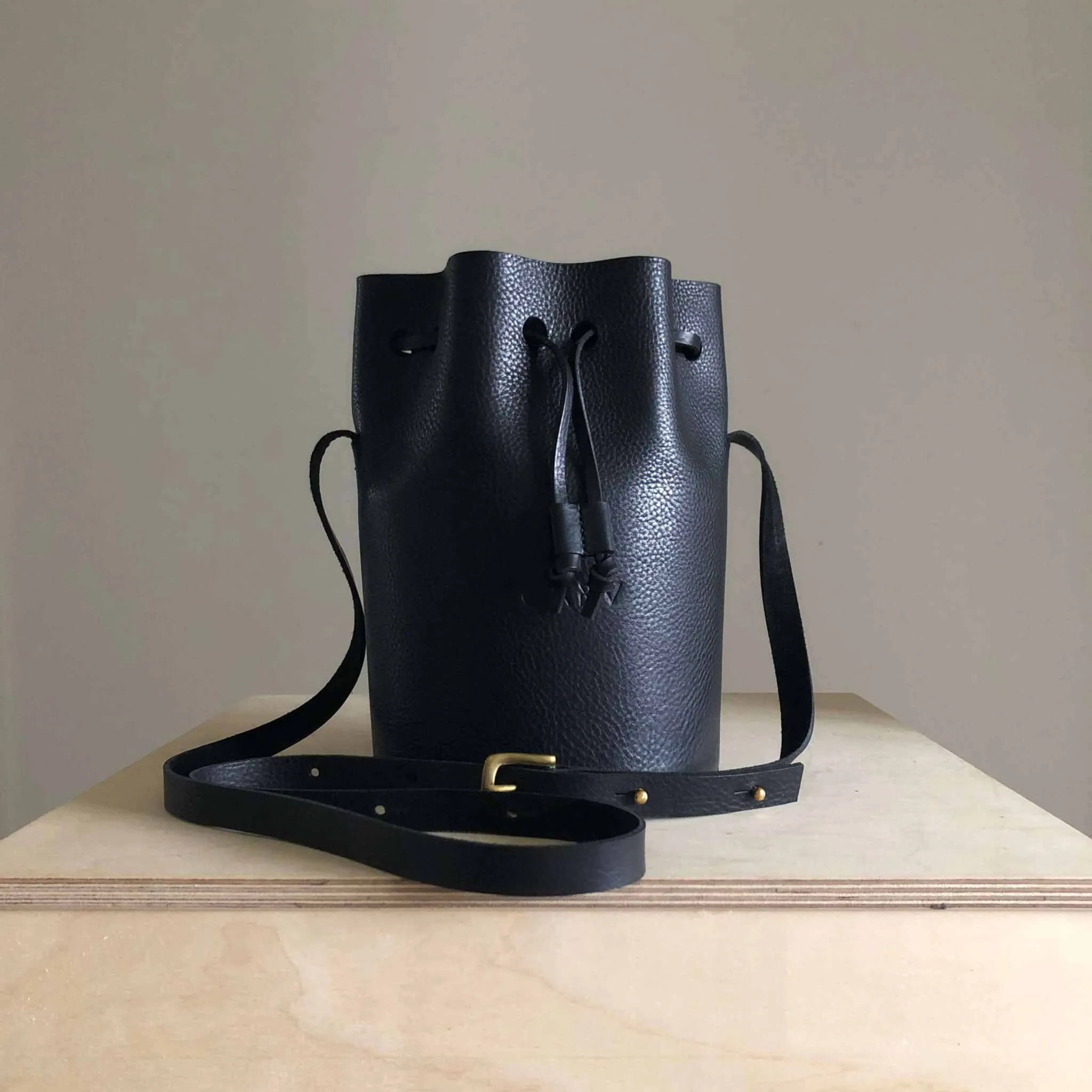 Cylinder Leather Bucket Bag in Black or Natural