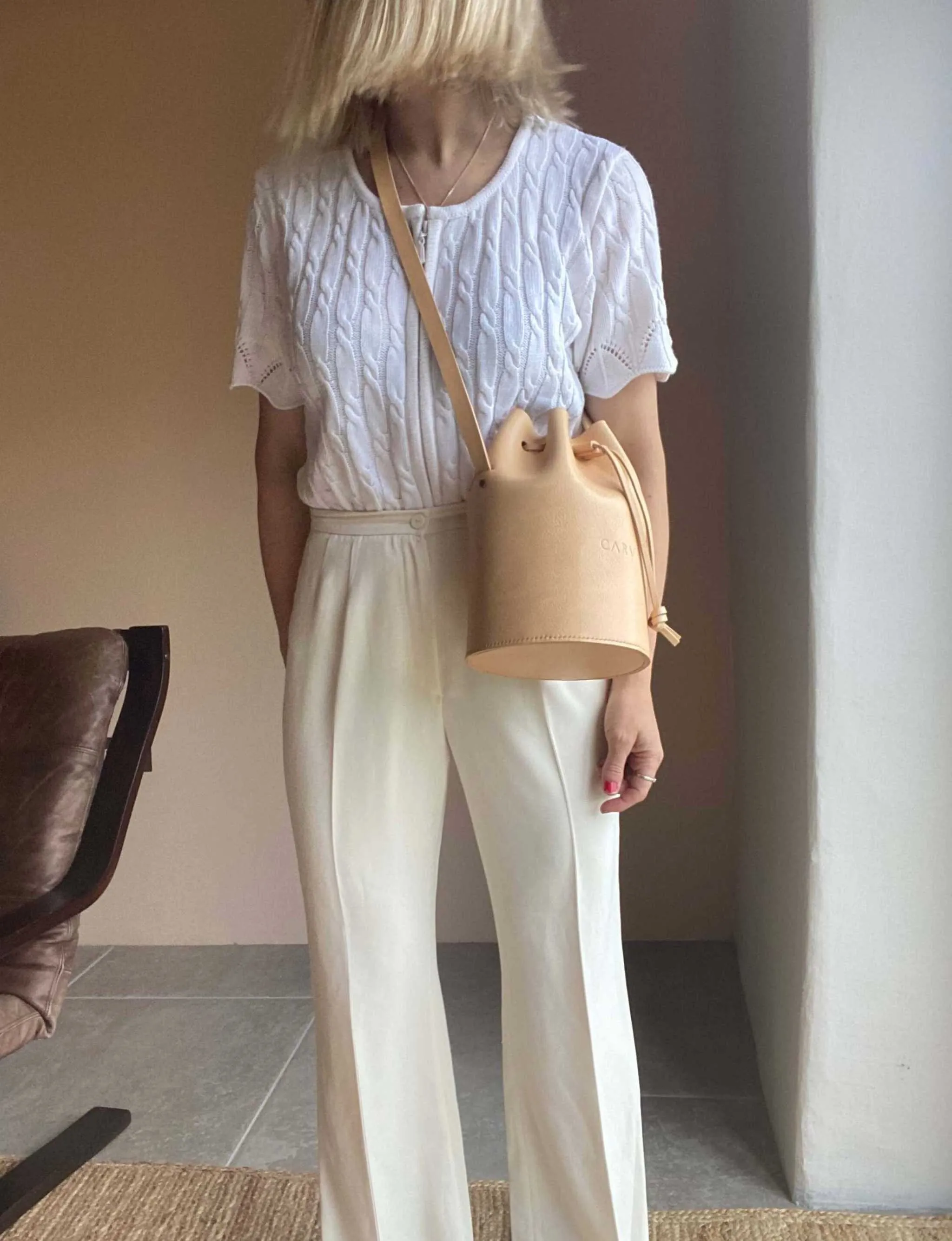 Cylinder Leather Bucket Bag in Black or Natural