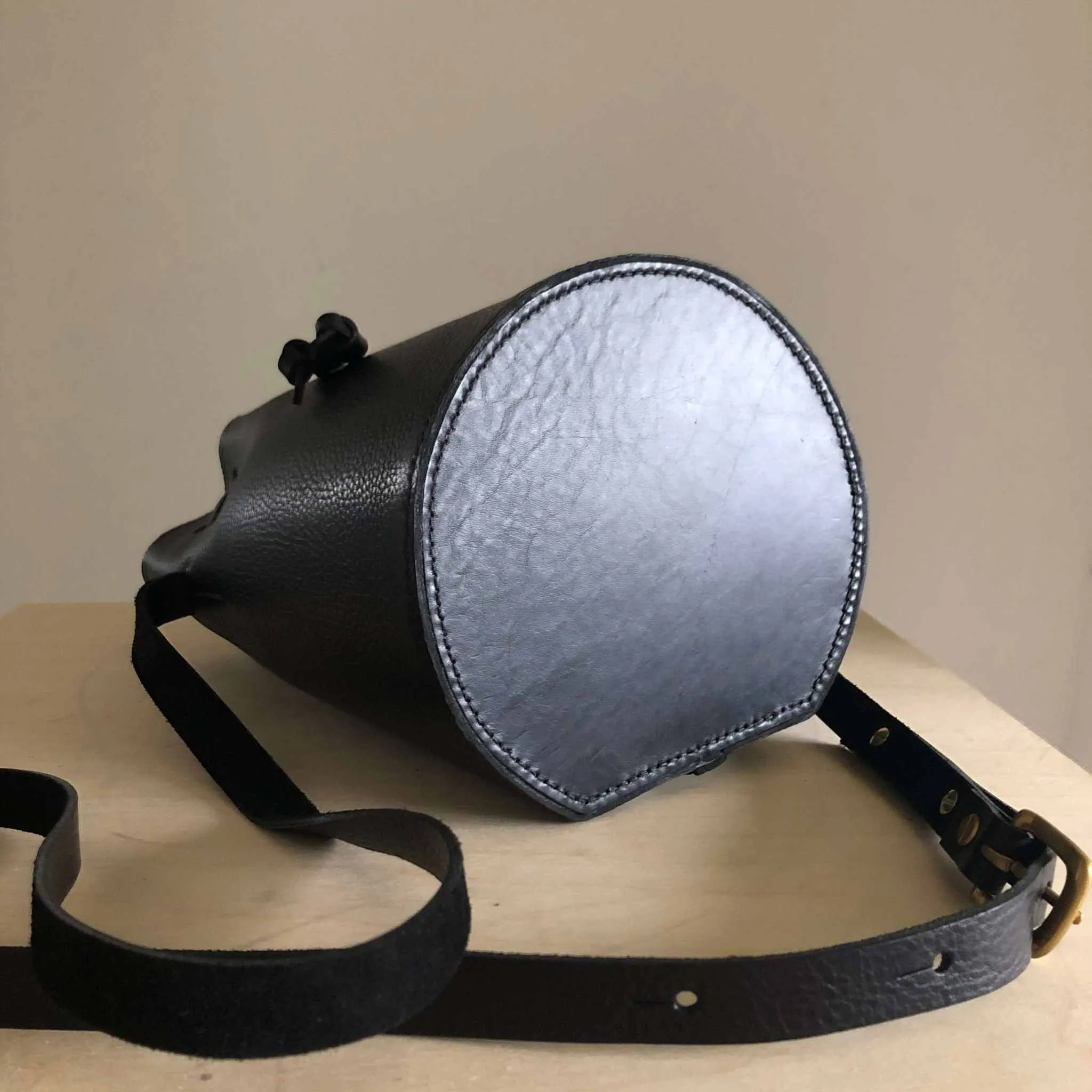 Cylinder Leather Bucket Bag in Black or Natural