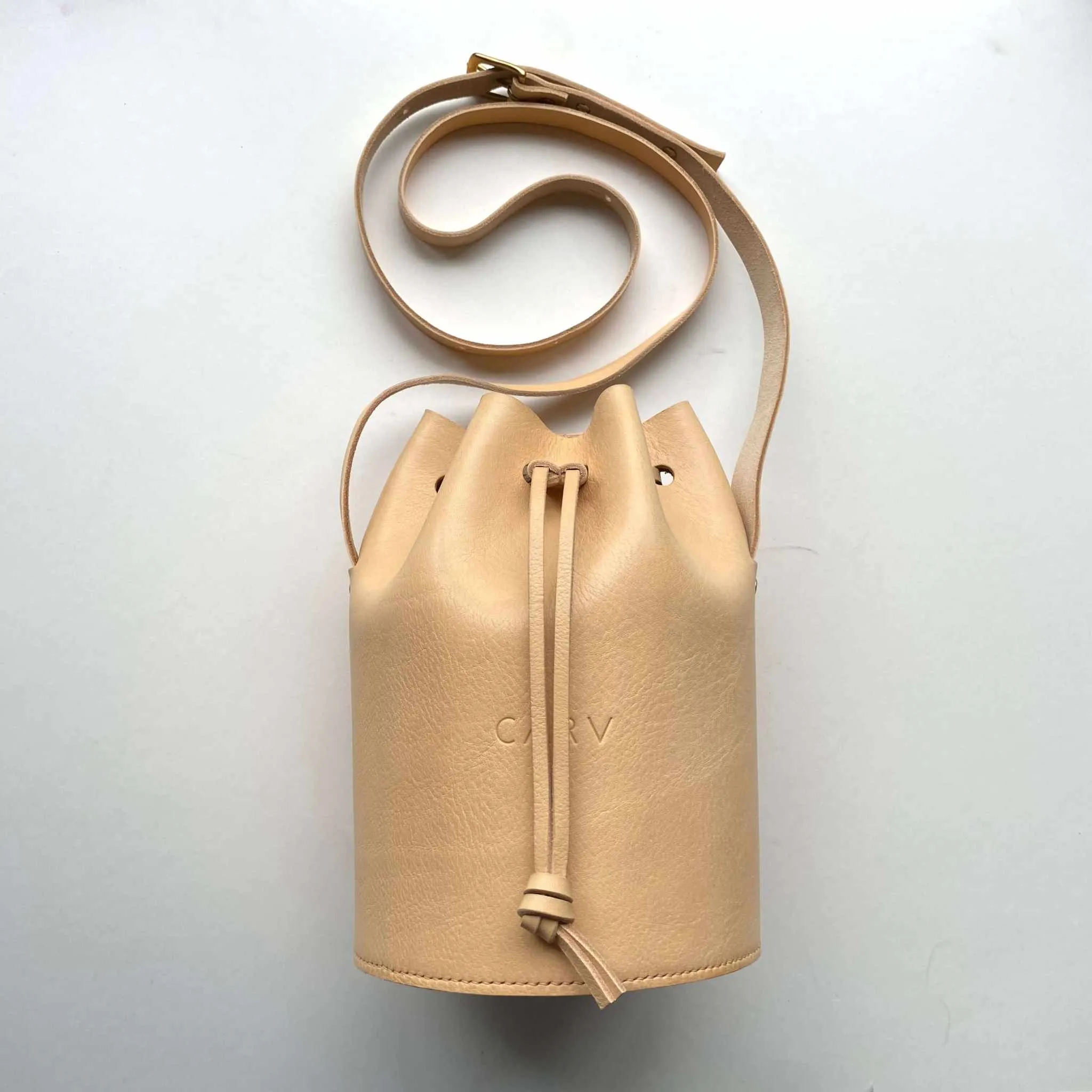 Cylinder Leather Bucket Bag in Black or Natural