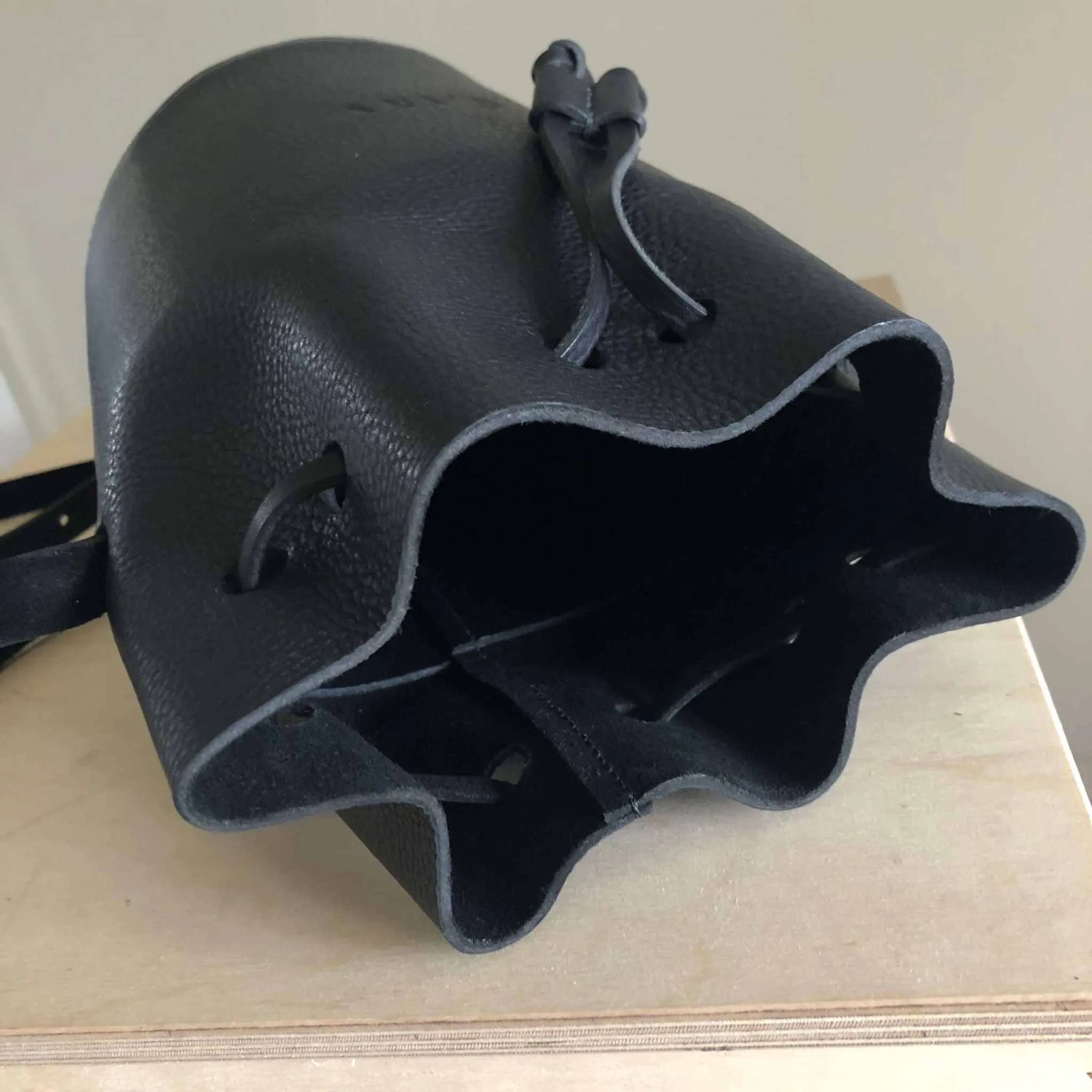 Cylinder Leather Bucket Bag in Black or Natural