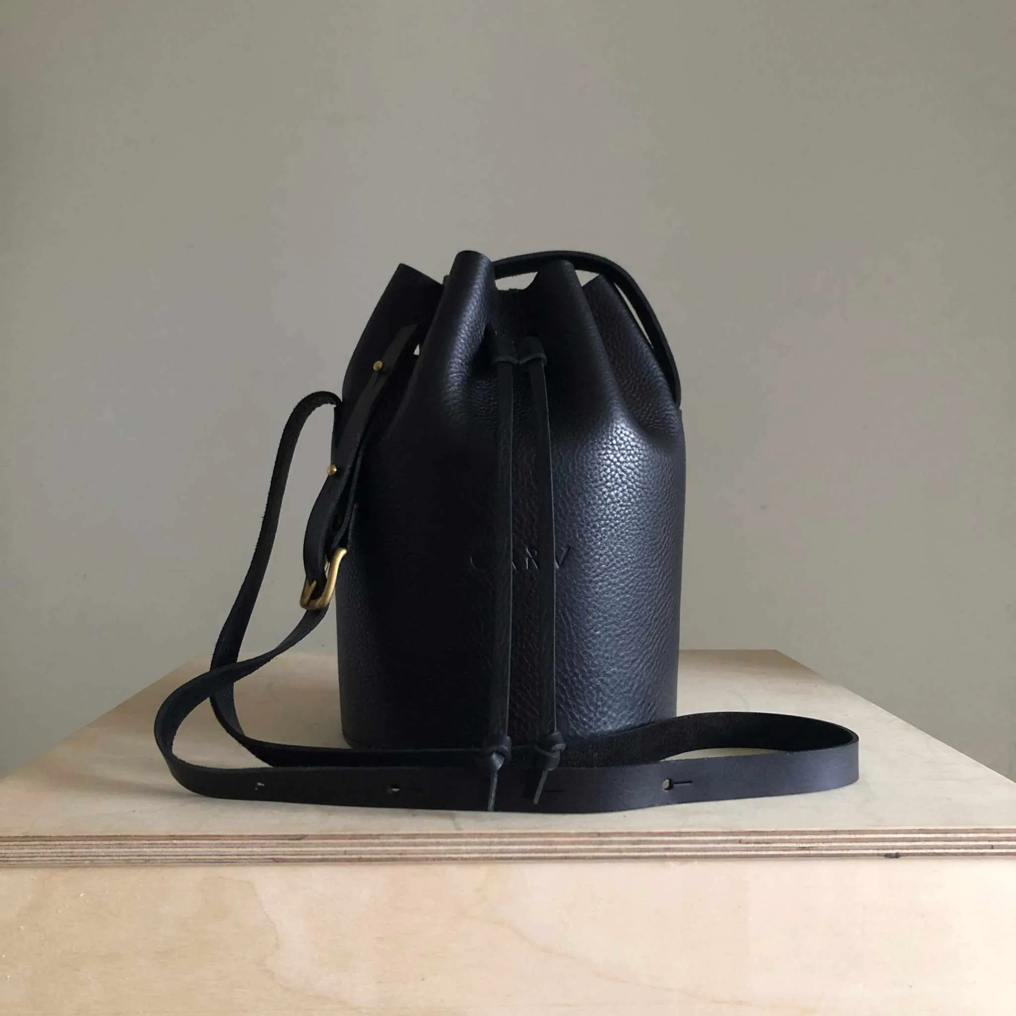 Cylinder Leather Bucket Bag in Black or Natural