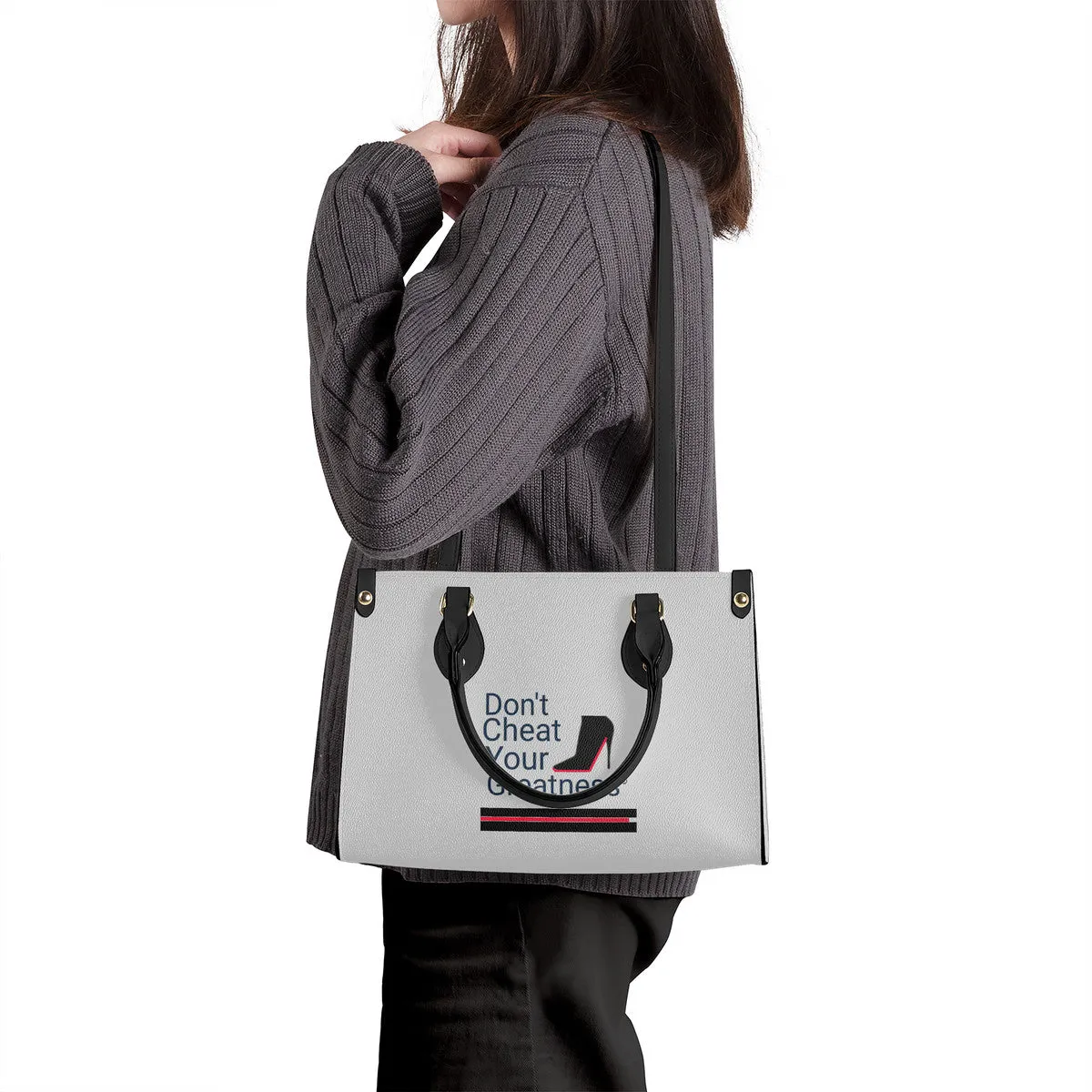DCYG Black Red Bottoms & Grey Luxury Women PU Tote Bag - Black