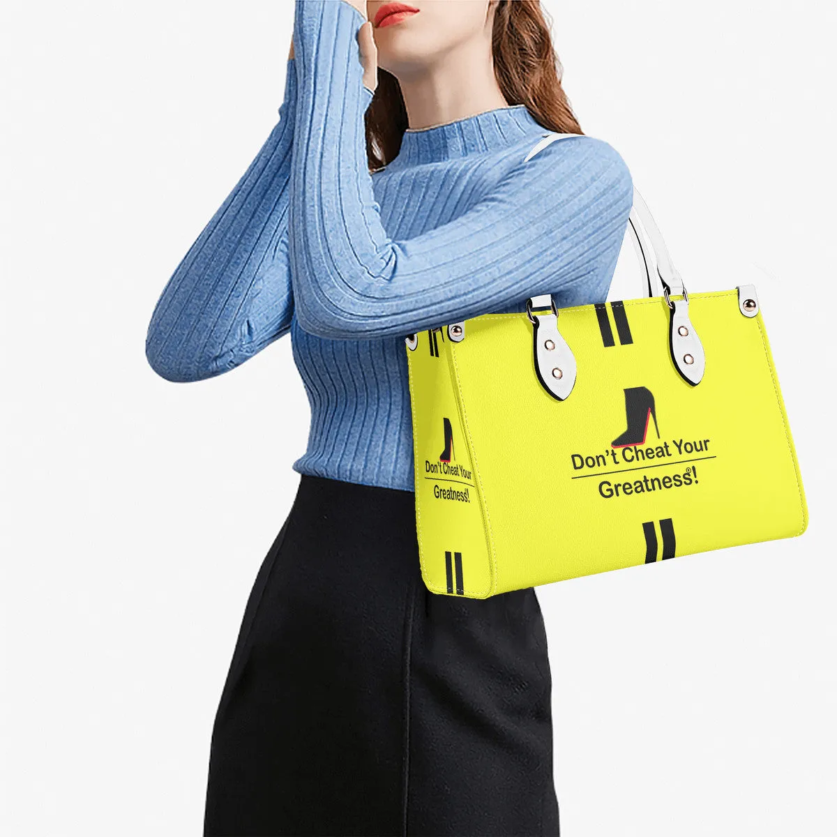 DCYG Black Red Bottoms & Neon Yellow Multiple Sizes Upgraded Luxury Women PU Leather Handbag