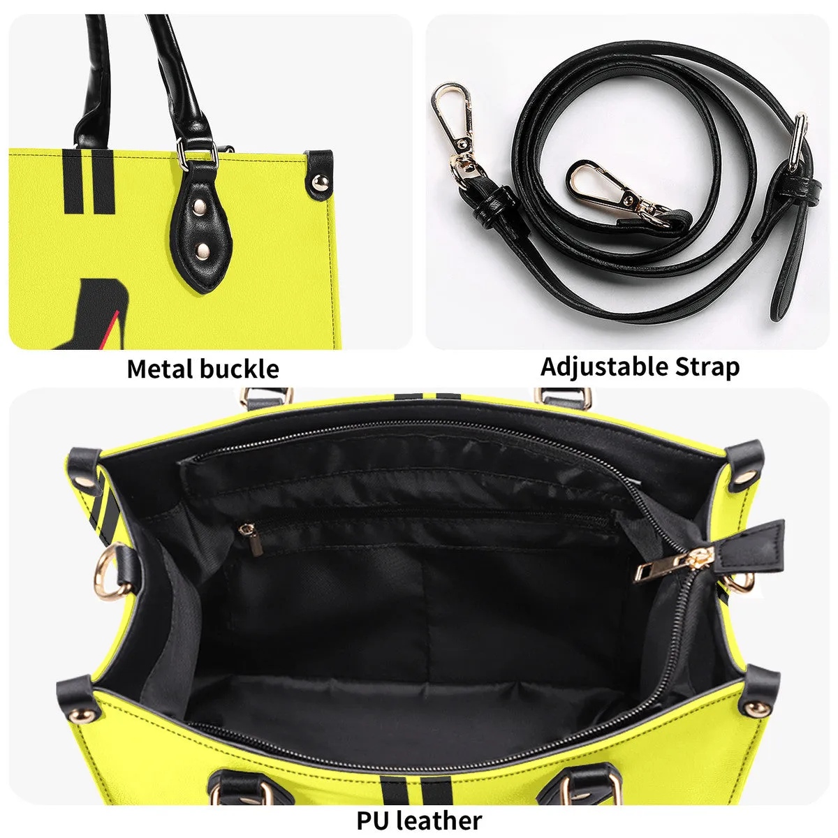 DCYG Black Red Bottoms & Neon Yellow Multiple Sizes Upgraded Luxury Women PU Leather Handbag