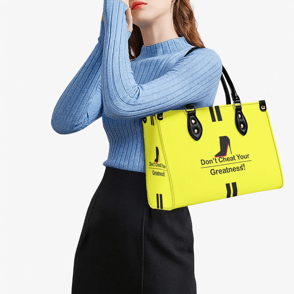 DCYG Black Red Bottoms & Neon Yellow Multiple Sizes Upgraded Luxury Women PU Leather Handbag