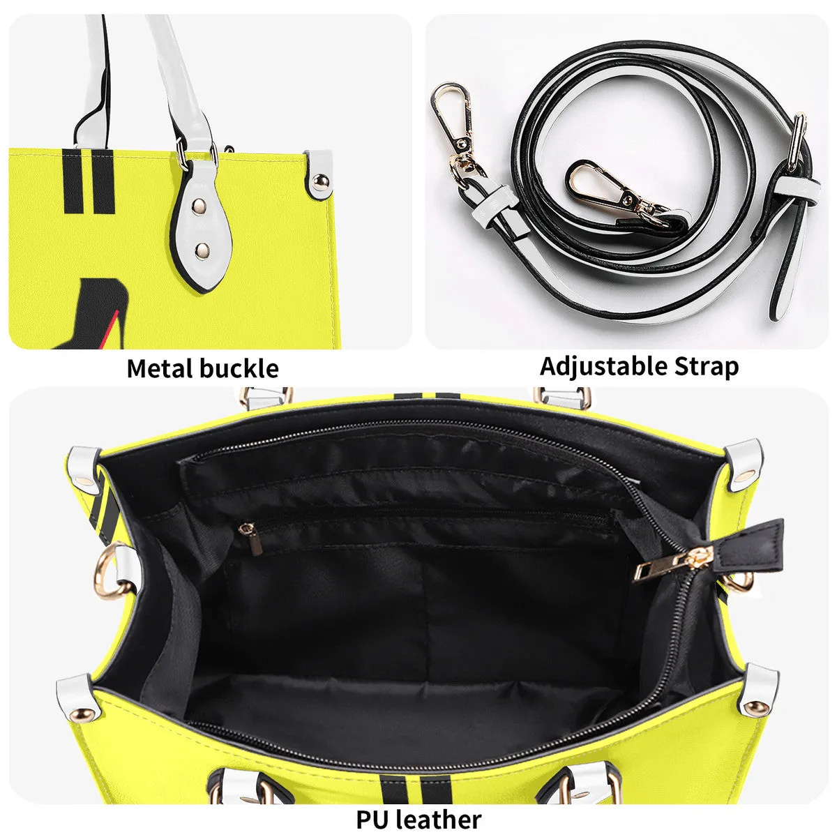 DCYG Black Red Bottoms & Neon Yellow Multiple Sizes Upgraded Luxury Women PU Leather Handbag