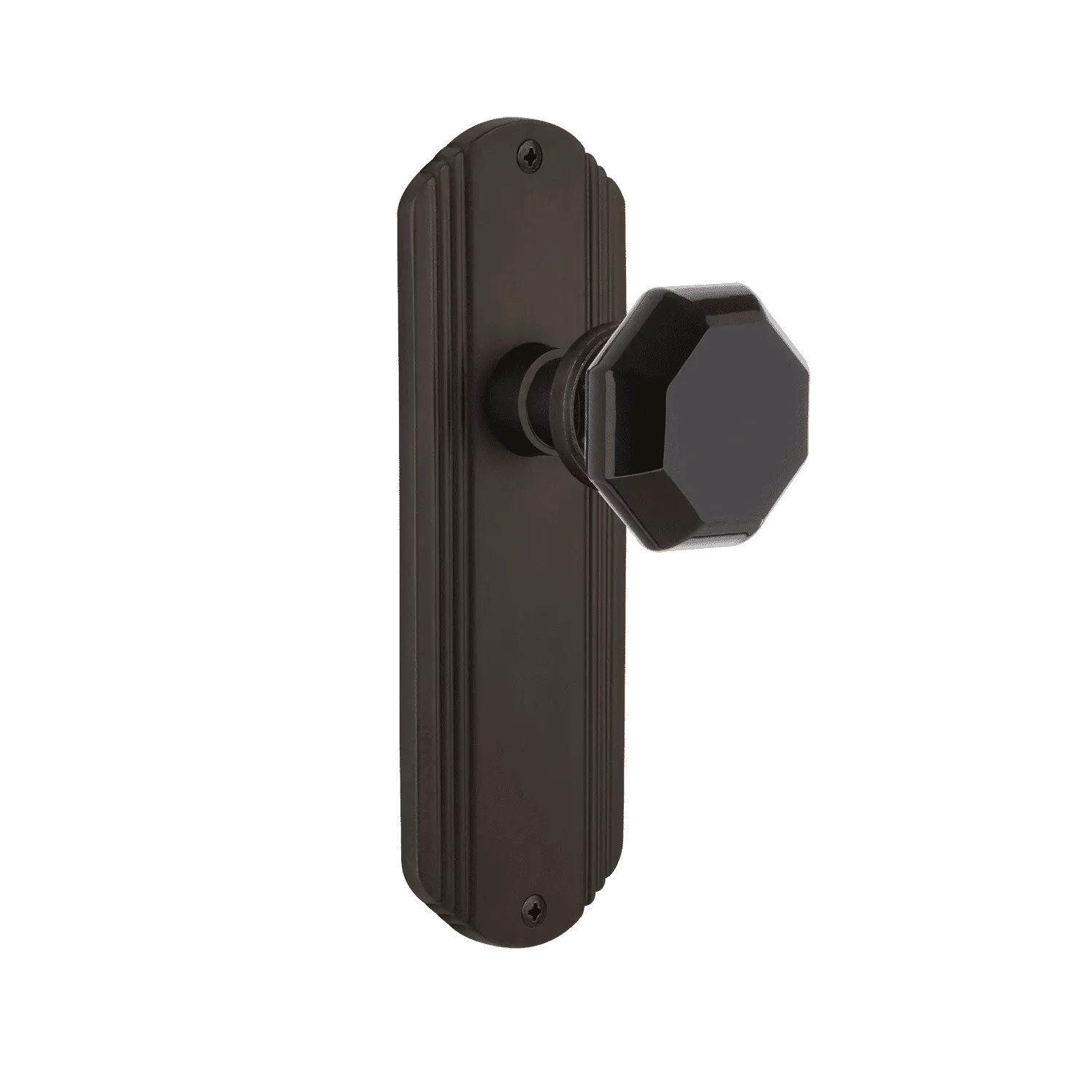 Deco Long Plate with Black Waldorf Knob in Oil-Rubbed Bronze