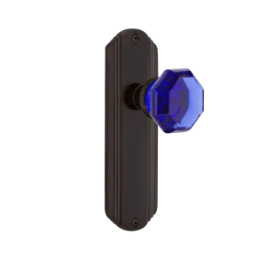 Deco Long Plate with Cobalt Waldorf Knob in Timeless Bronze