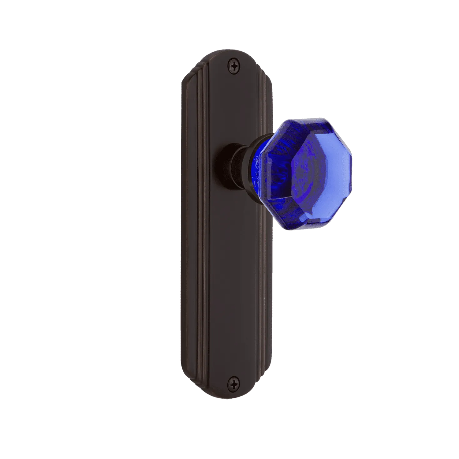 Deco Long Plate with Cobalt Waldorf Knob in Timeless Bronze