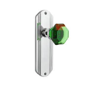 Deco Long Plate with Emerald Waldorf Knob in Bright Chrome