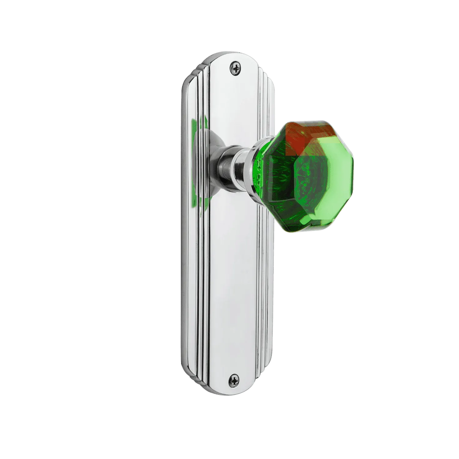 Deco Long Plate with Emerald Waldorf Knob in Bright Chrome