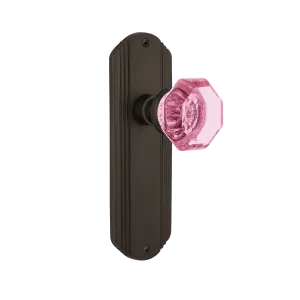 Deco Long Plate with Pink Waldorf Knob in Oil-Rubbed Bronze