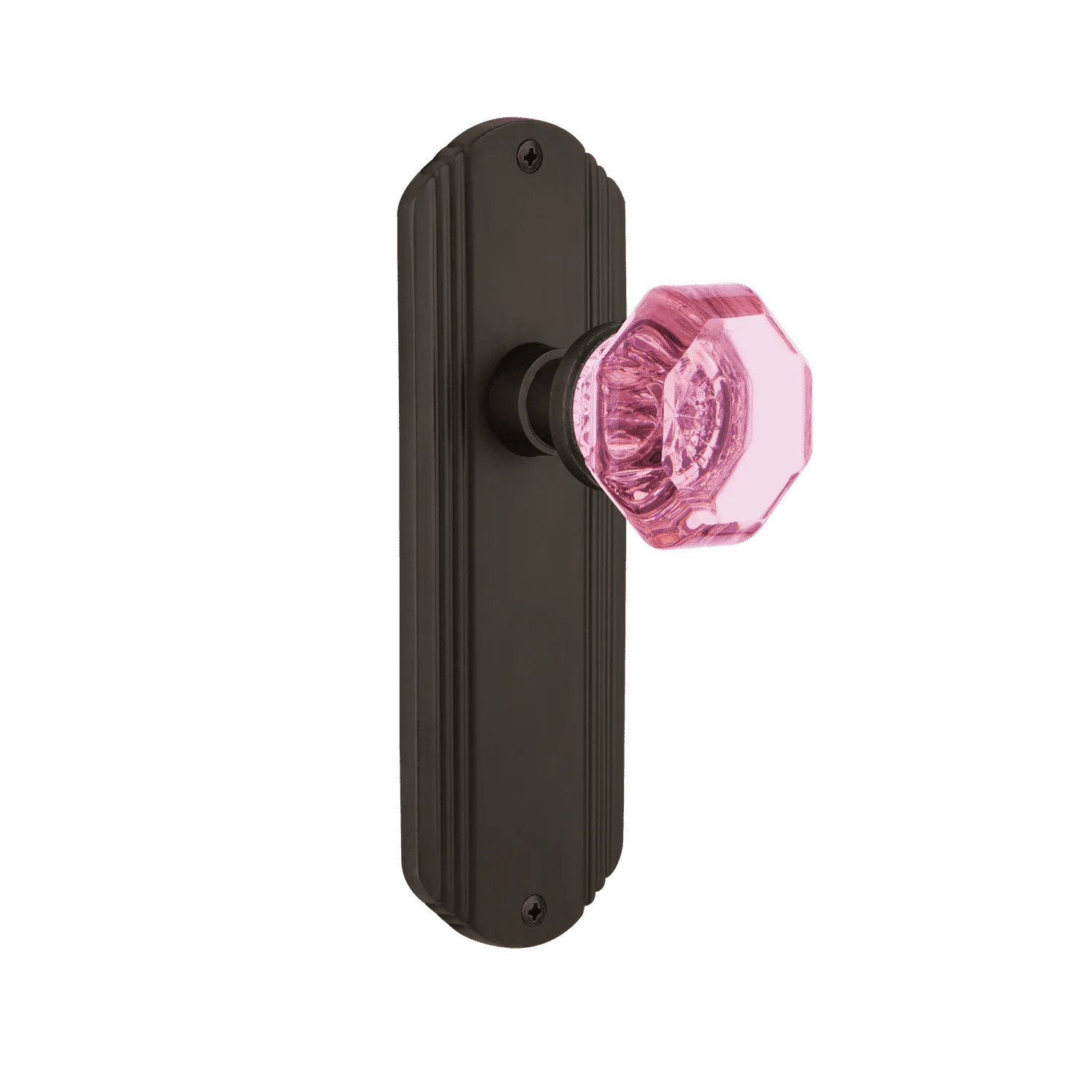 Deco Long Plate with Pink Waldorf Knob in Oil-Rubbed Bronze