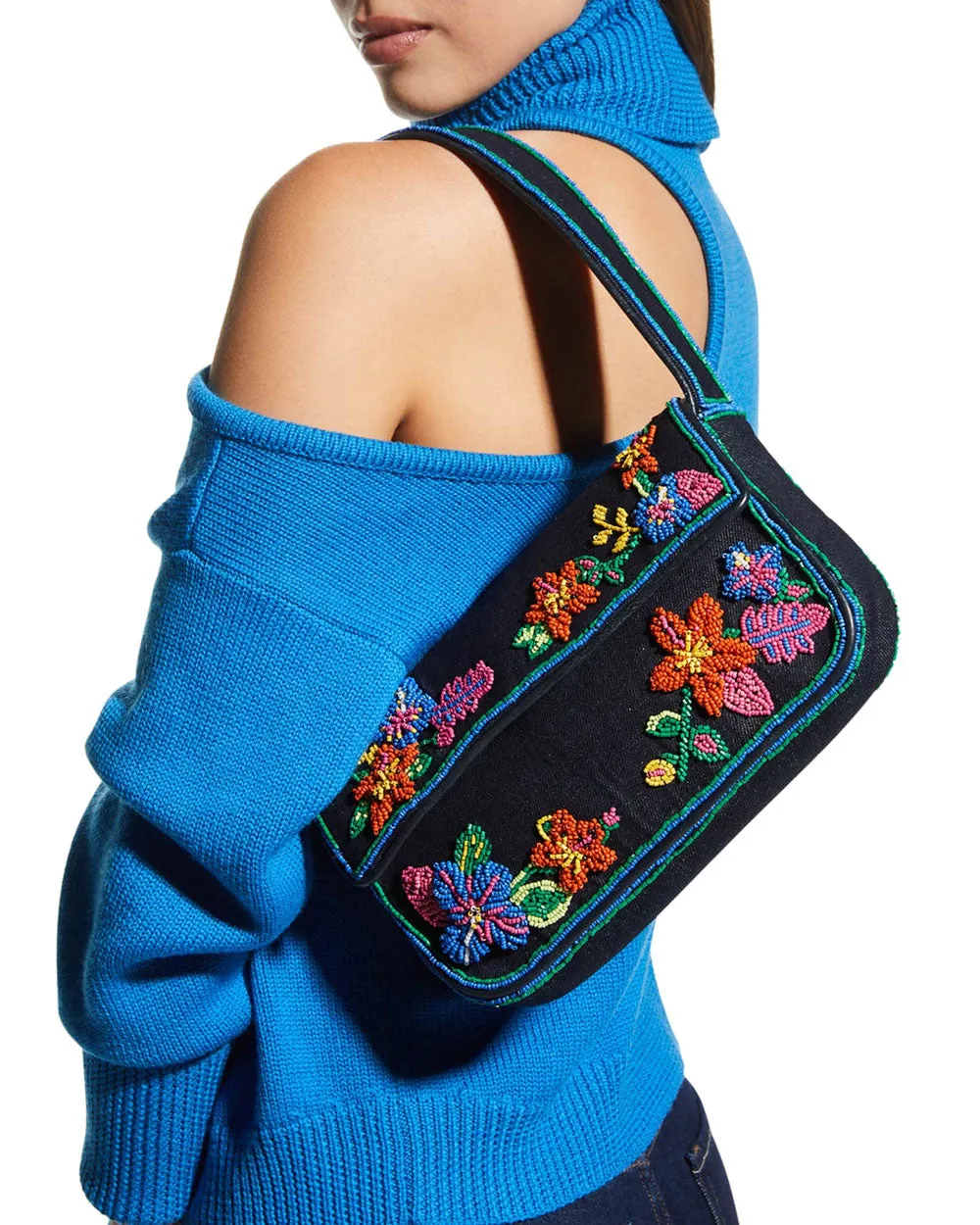 Denim Beaded Shoulder Bag