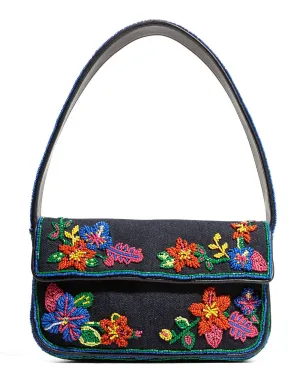 Denim Beaded Shoulder Bag