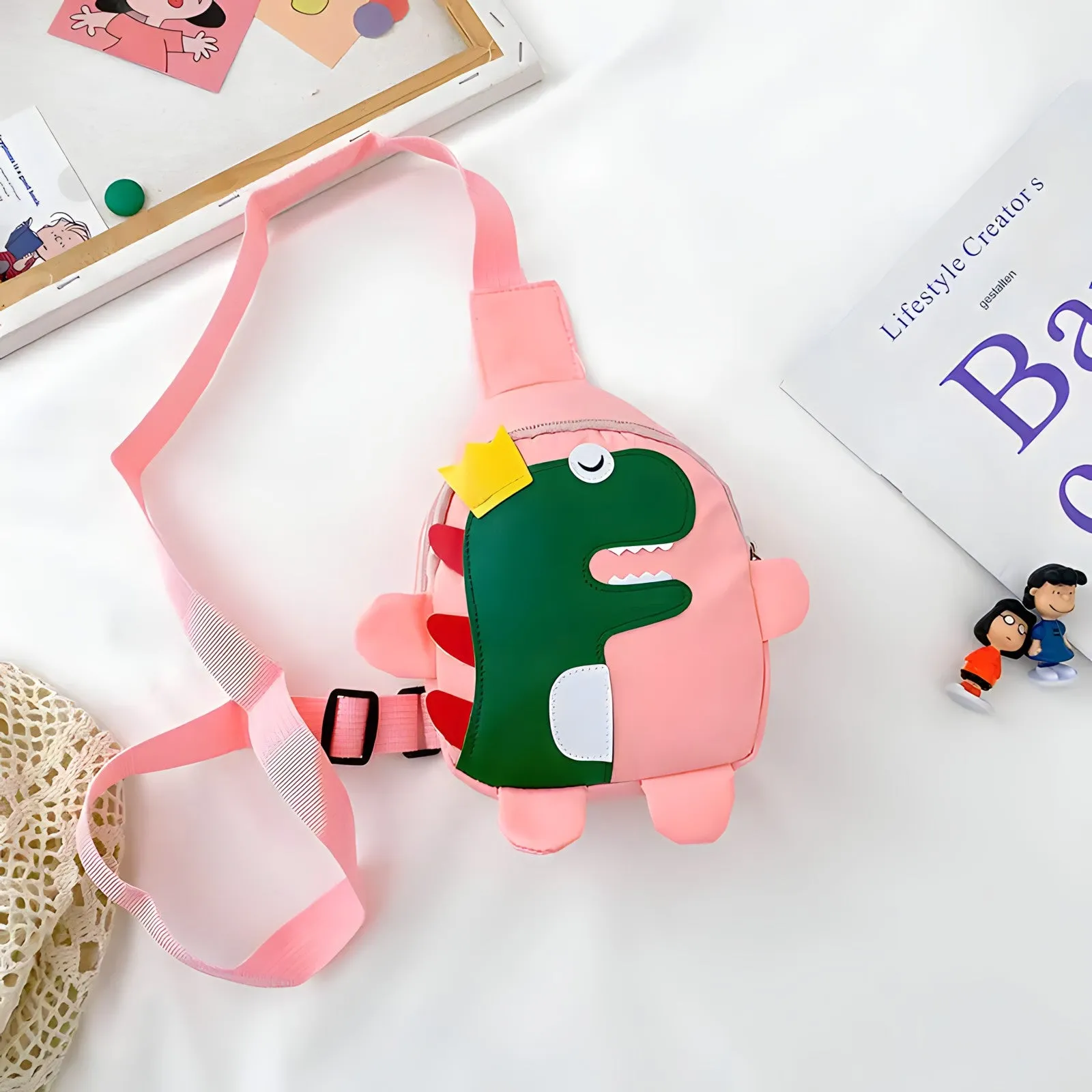 Dino-King Cross Body Bag for Kids - Pink