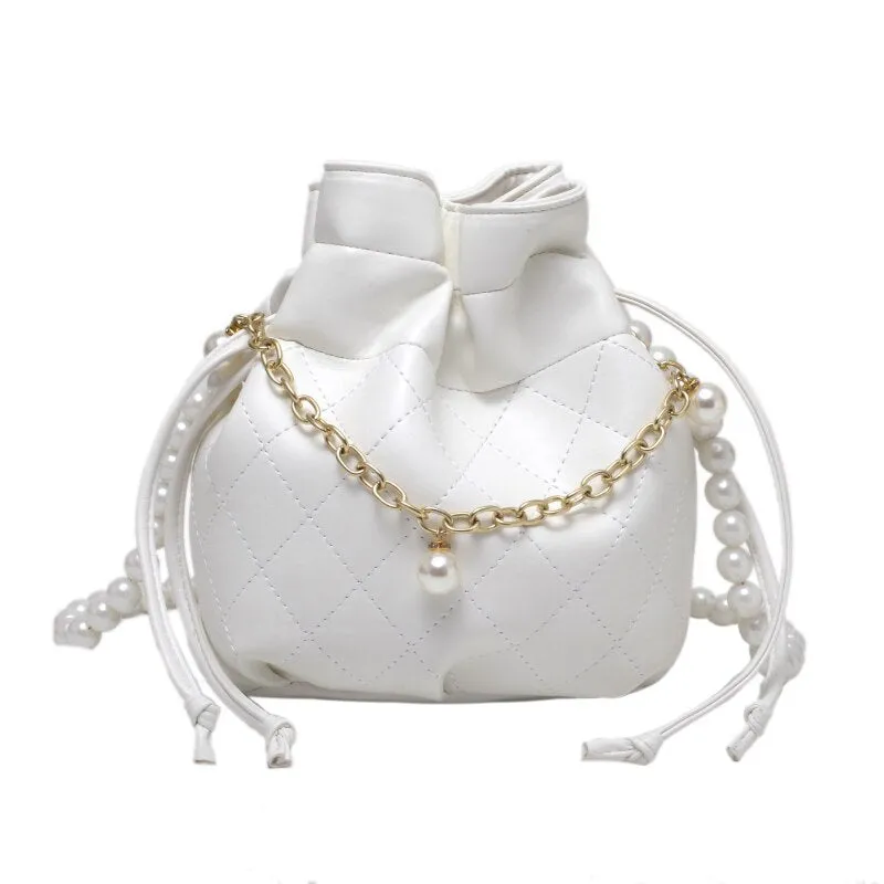 Drawstring bucket bag beaded handbag fashion shoulder bag lady messenger bag classic lady bag mobile phone bag