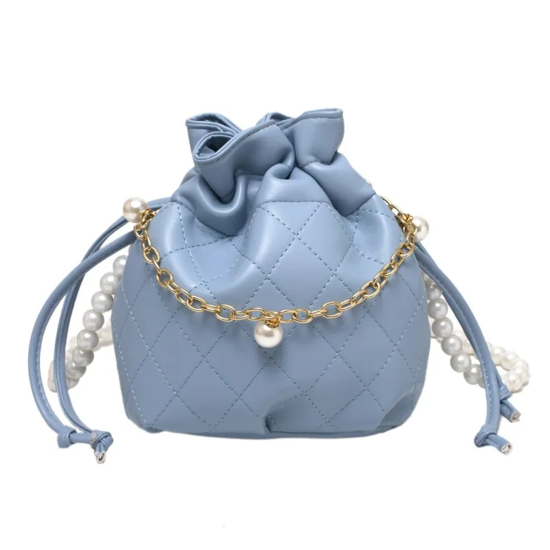 Drawstring bucket bag beaded handbag fashion shoulder bag lady messenger bag classic lady bag mobile phone bag