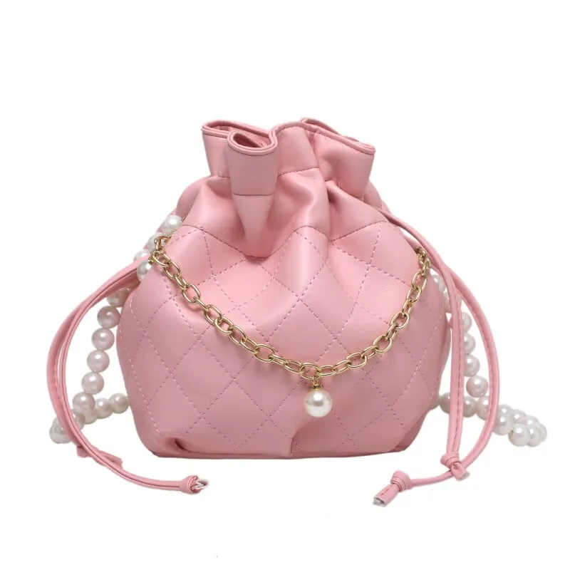 Drawstring bucket bag beaded handbag fashion shoulder bag lady messenger bag classic lady bag mobile phone bag
