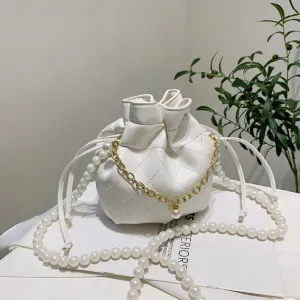 Drawstring bucket bag beaded handbag fashion shoulder bag lady messenger bag classic lady bag mobile phone bag