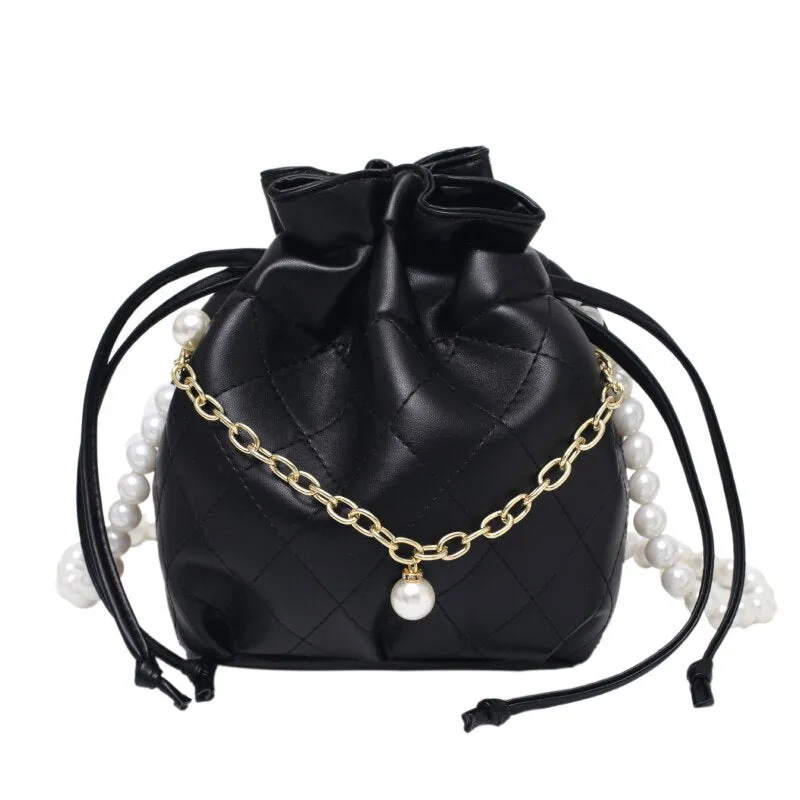 Drawstring bucket bag beaded handbag fashion shoulder bag lady messenger bag classic lady bag mobile phone bag