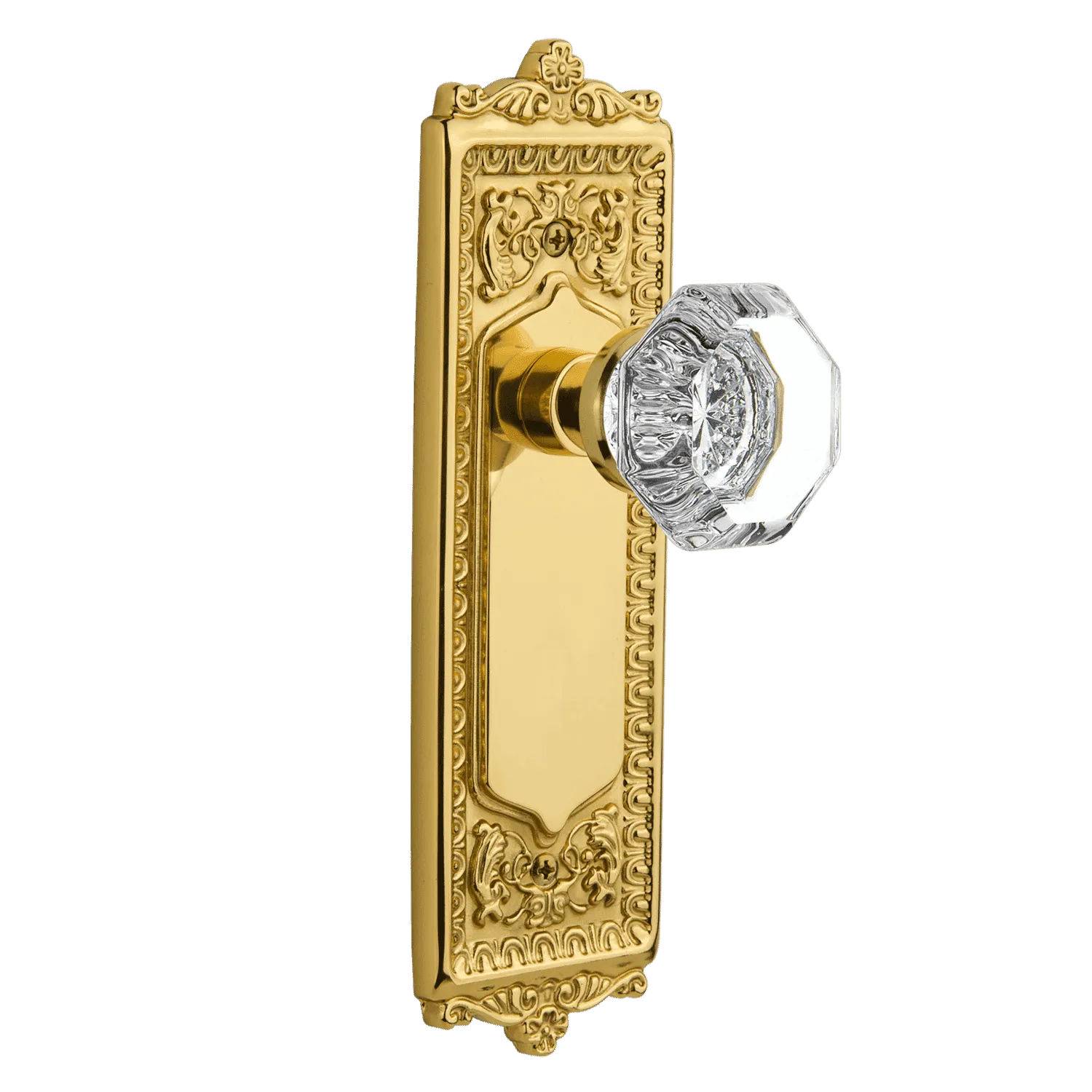 Egg & Dart Long Plate with Waldorf Knob in Polished Brass