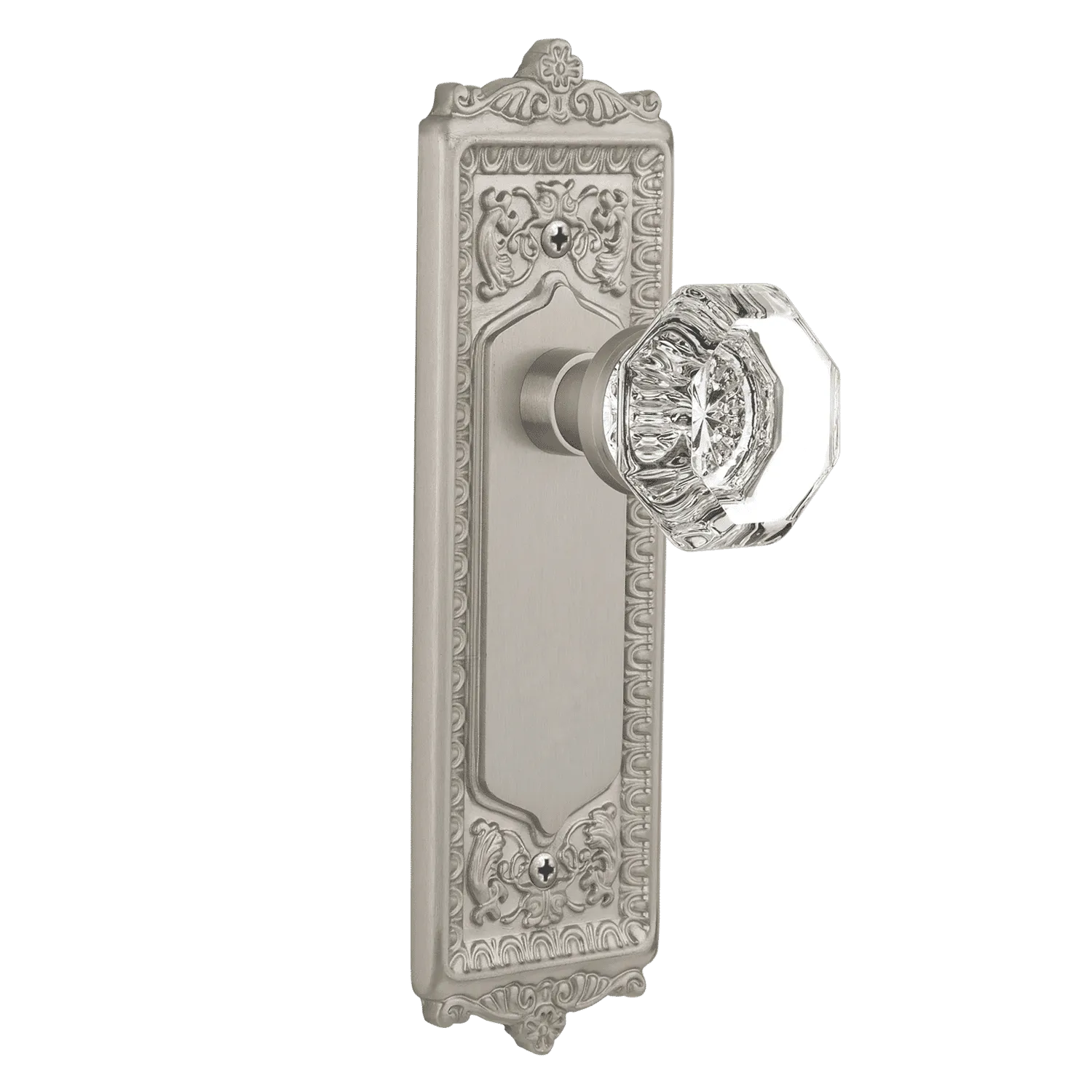 Egg & Dart Long Plate with Waldorf Knob in Satin Nickel