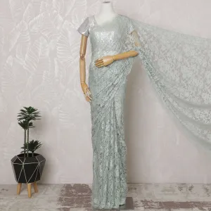 Elegant Sea Green and Grey Chantilly Lace Fabric by the Yard - Premium French Two-Tone Design, 110 cm Width, 5.5 Meters-D20184