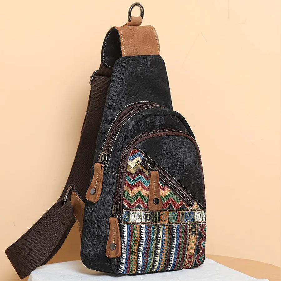 Ethnic Style Women's Crossbody Sling Bag Canvas Chest Bag For Women