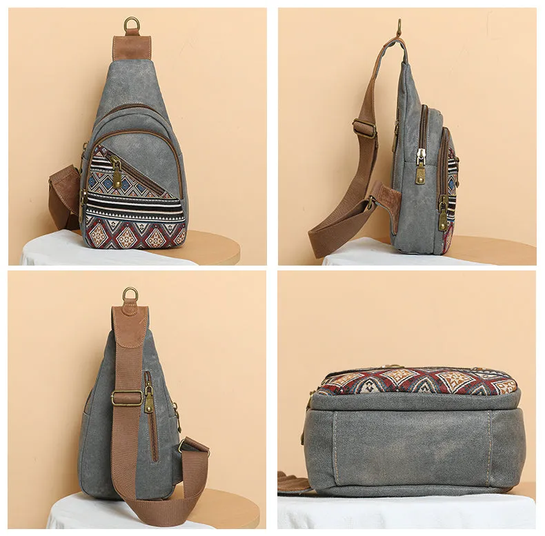 Ethnic Style Women's Crossbody Sling Bag Canvas Chest Bag For Women