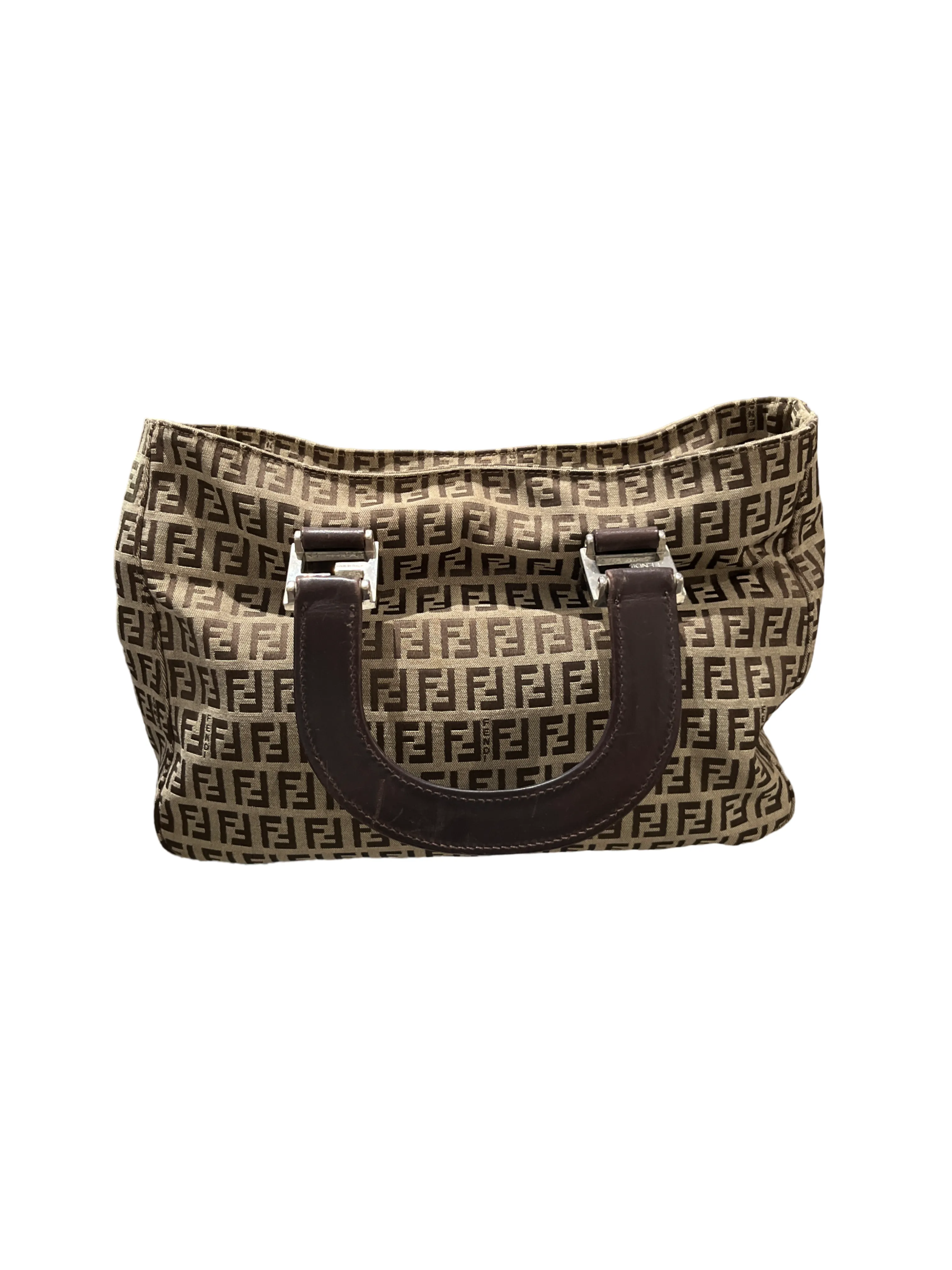 Fendi 90's Canvas Monogram Zucchino Leather Handle Bag
