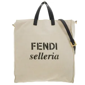 Fendi Canvas 2-Way Tote Shoulder Bag Beige