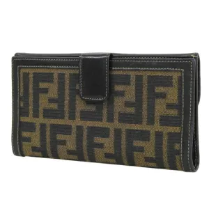 FENDI Canvas Leather Zucca Pattern Bifold Long Wallet Brown Ladies