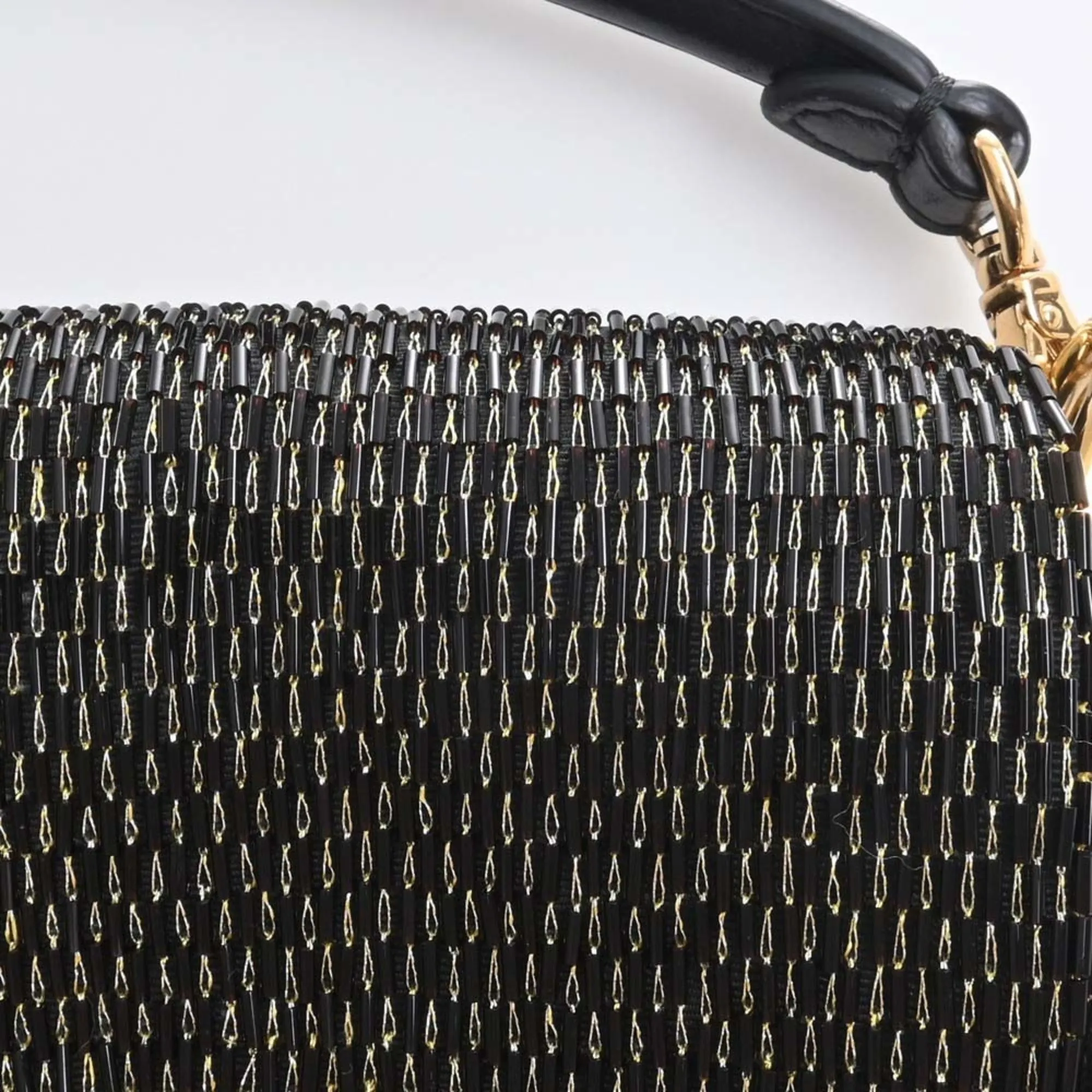 FENDI Leather Beads Bucket Chain Shoulder Bag 8BS017 Black Ladies